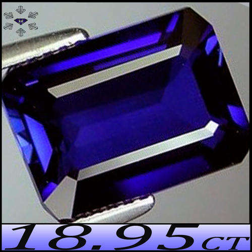18.95CT CHARISMATIC CORNFLOWER BLUE SYNTHETIC SAPPHIRE POLISHED EMERALD OCTAGON. (CHATUM DIFFUSION)