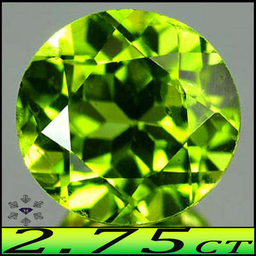 2.75CT INTENSE GREEN BRILLIANT ROUND PERIDOT, RARE UNHEATED NATURAL GEM FROM SAN CARLOS ARIZONA.