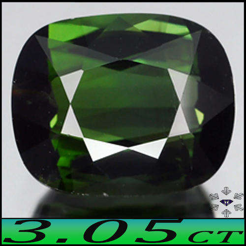 3.05CT TOURMALINE [VS] - SPARKLING SEAWEED GREEN CUSHION POLISHED NATURAL GEMSTONE.