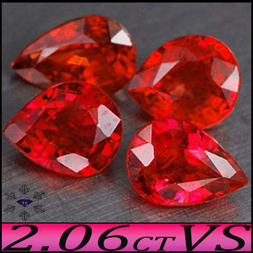 2.06 CT NATURAL SAPPHIRE'S ~ FOUR AWESOME VIVID ORANGE RED CLEAN PEAR POLISHED GEMSTONES.