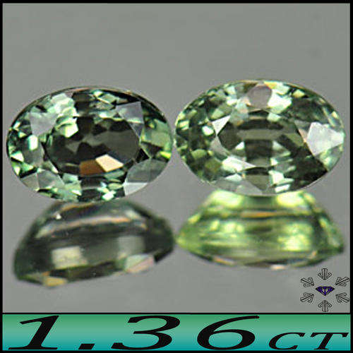 1.36CT SAPPHIRE PAIR [VVS] ~ BLISTERING GREEN UNHEATED STUNNING OVAL SONGEA GEMSTONES.
