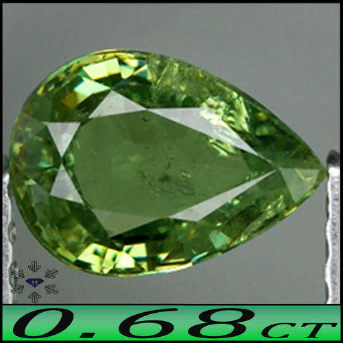 0.68 CT SPARKLING LIMA GREEN NATURAL DEMANTOID GARNET, PERFECT POLISHED PEAR GEMSTONE.