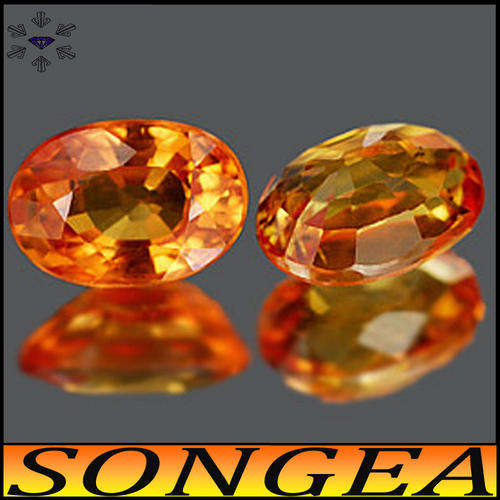 1.57 CT PAIR OF SUNNY GOLDEN ORANGE NATURAL EYE CLEAN OVAL SONGEA SAPPHIRE GEMSTONES.