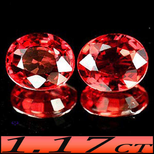 1.17CT PADPARADSCHA RED SAPPHIRE PAIR [VVS] ~ NATURAL PERFECTLY CLEAN SONGEA OVAL GEMS.