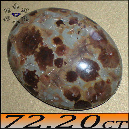 72.20CT NATURAL BROWN GREY CORAL AGATE, AN OPAQUE OVAL CABOCHON POLISHED GEMSTONE.