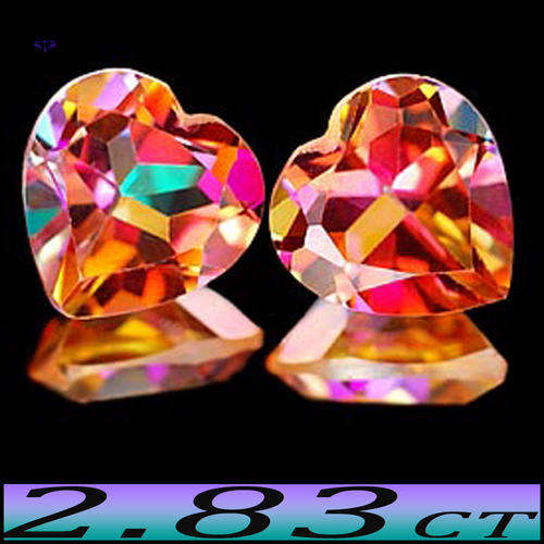 2.83CT MYSTIC ECSTASY HEART POLISHED TOPAZ PAIR ~ ATTRACTIVE INTERNALLY FLAWLESS GEMSTONES.