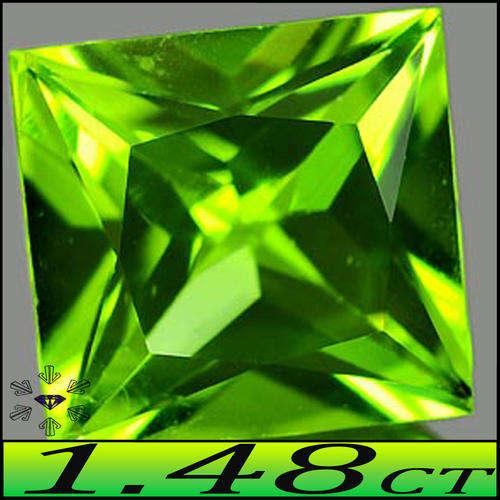 1.48CT UNHEATED NATURAL PERIDOT [VVS] ~ GEM GREEN SQUARE PRINCESS POLISHED FROM THAILAND. .