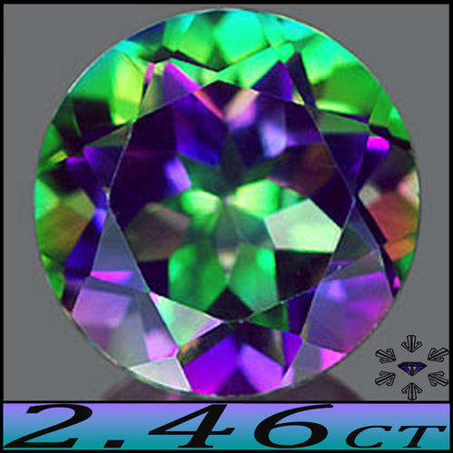 2.46CT BRILLIANT ROUND TOPAZ ~ MYSTIC FIRE GREEN INTERNALLY FLAWLESS STUNNING GEMSTONE.