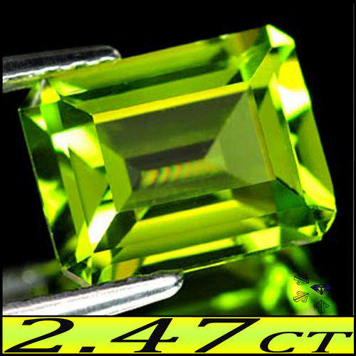 2.47CT NATURAL VIVID GREEN PERIDOT [VVS] ~ RARE LARGE UNHEATED STEPPED EMERALD OCTAGON GEMSTONE.