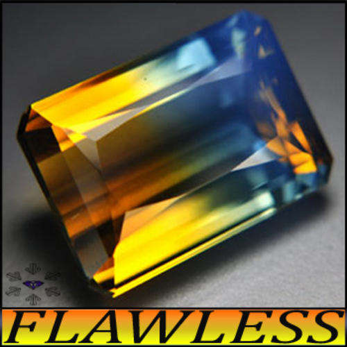 11.96CT BEAUTIFUL BLUE AND GOLDEN OCTAGON FLAWLESS BI-COLOUR QUARTZ (HYDROTHERMAL).