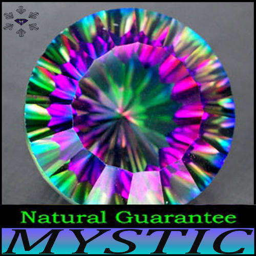 15.33CT RAINBOW GREEN FIRE MYSTIC QUARTZ [VVS] ~ STUNNING COLOUR IN THIS FLAWLESS CONCAVE ROUND GEM.