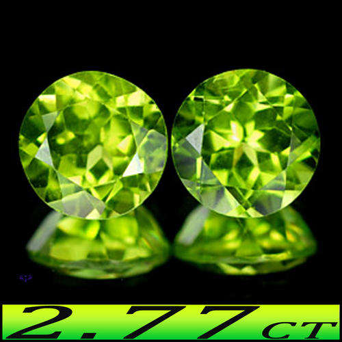 2.77CT UNHEATED PERIDOT PAIR [VVS] ~ NATURAL THAILAND BRIGHT GREEN BRILLIANT ROUND GEMSTONES