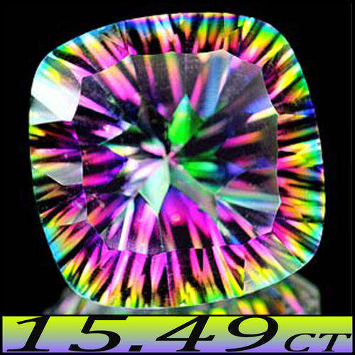 15.49CT MYSTIC QUIP QUARTZ [VVS] ~ VIVID RAINBOW CONCAVE CUSHION GEM