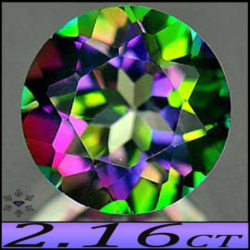 2.16ct NATURAL COATED MYSTIC TOPAZ [VVS] ~ FLAWLESS FIRE GREEN VIVID ROUND BRILLIANT GEMSTONE