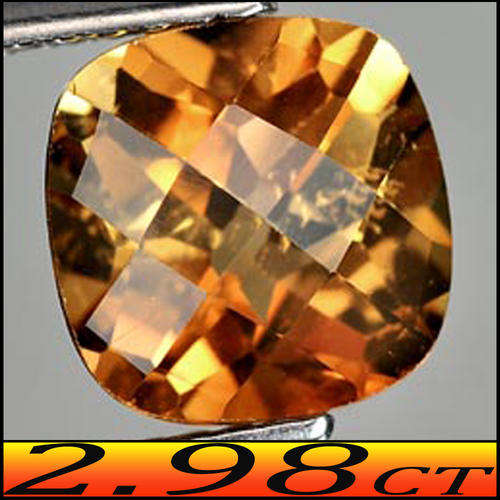 2.98CT CHECKER BOARD CUSHION TOPAZ [VVS ] ~ UNHEATED IMPERIAL CHAMPAGNE GEM