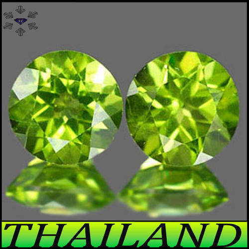 2.87ct UNHEATED ROUND PERIDOT PAIR [VVS] ~ NATURAL CONIFER GREEN THAILAND GEMS