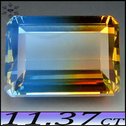 11.37ct FROM POWDER BLUE TO GOLDEN HONEY [IF] ~ FLAWLESS BI-COLOR QUARTZ