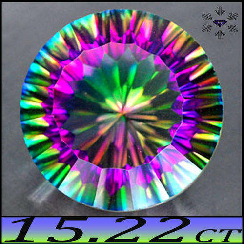 15.22CT FIRE GREEN MYSTIC QUARTZ [VVS] ~ GREEN RED AND VIOLET FIRE IN A ROUND CONCAVE