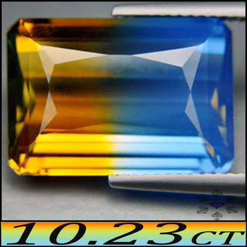 10.23ct AWESOME ORANGE BLUE QUARTZ [IF] ~ FLAWLESSLY POLISHED  BI-COLOUR BRAZILIAN OCTAGON