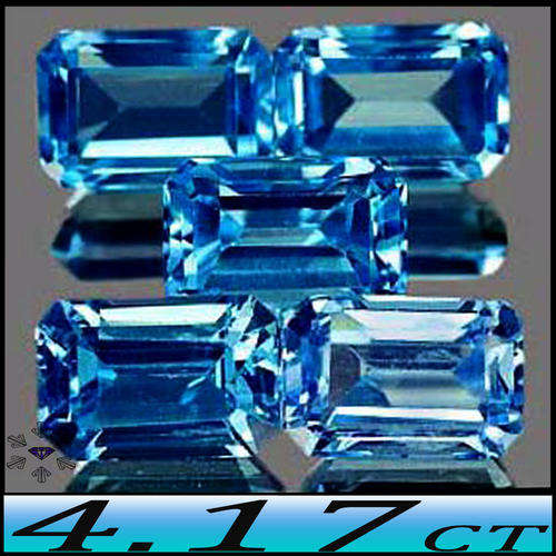 4.17ct BRAZILIAN BAGUETTE TOPAZ PARCEL [VVS] - FIVE NATURAL LONDON BLUE GEMS