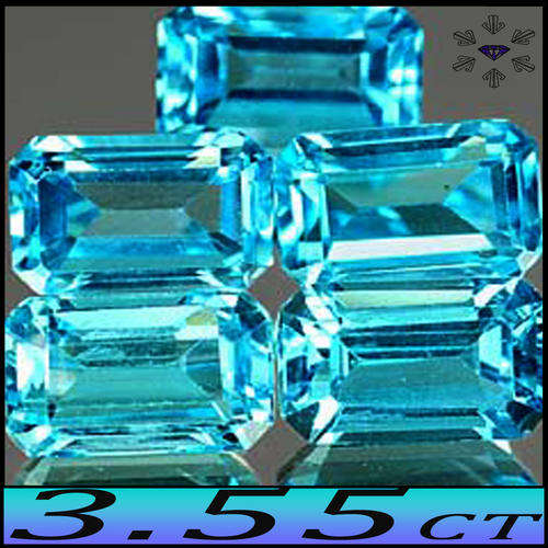 3.55CT SWISS BLUE TOPAZ [VVS]  FIVE NATURAL BRAZILIAN OCTAGON EMERALDS
