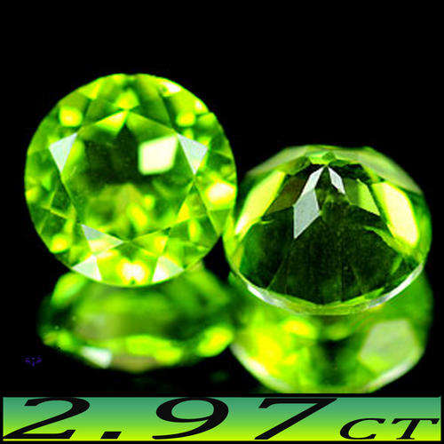 2.97CT UNHEATED MATCHING GREEN PERIDOT PAIR [VVS] - TWO CLEAN ROUND BRILLIANT GEMSTONES