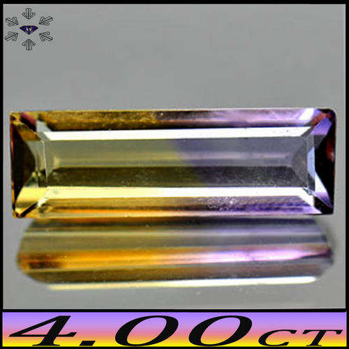 4.00CT VIVID  BI-COLOURED AMETRINE GEM [VVS] GLOWING GOLDEN BLUE PURPLE BAGUETTE