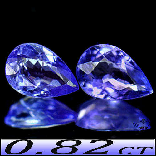 0.82CT TWO VIOLETISH DEEP BLUE TANZANITE GEMS - FANCY POLISHED EYE CLEAN PEAR PAIR