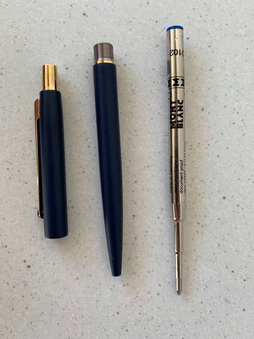 Montblanc Ballpoint Pen - Dark Blue Epoxy with Gold Trim - 1980s