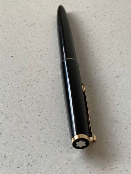 Vintage 1970s Montblanc Black Precious Resin and Gold Trim Ballpoint Pen