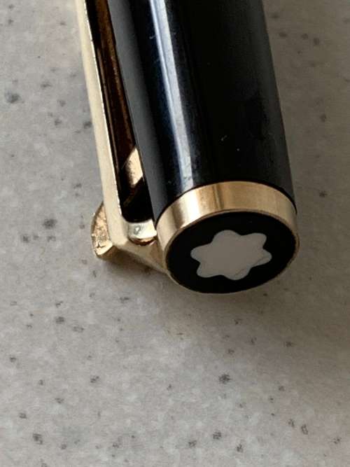 Vintage 1970s Montblanc Black Precious Resin and Gold Trim Ballpoint Pen