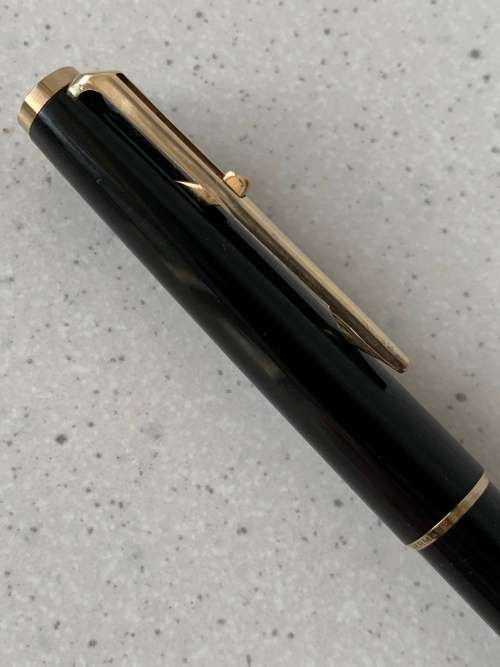 Vintage 1970s Montblanc Black Precious Resin and Gold Trim Ballpoint Pen