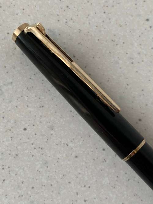 Vintage 1970s Montblanc Black Precious Resin and Gold Trim Ballpoint Pen