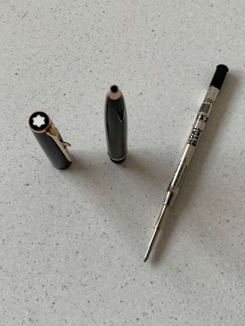 Vintage 1970s Montblanc Black Precious Resin and Gold Trim Ballpoint Pen