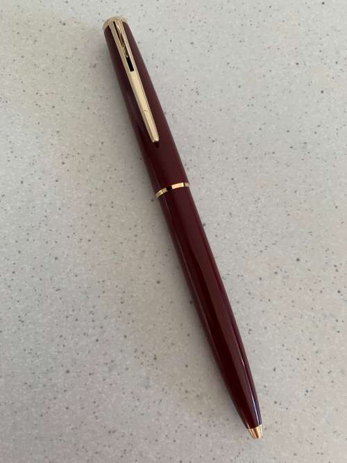 Vintage 1970s Montblanc Burgundy Red Resin and Gold Trim Ballpoint Pen