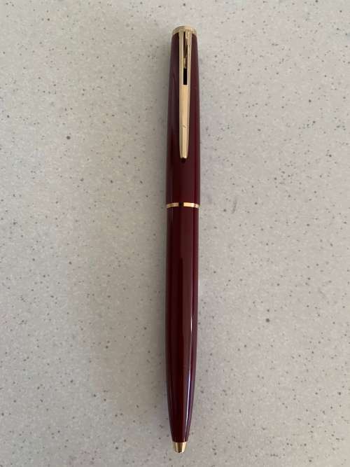 Vintage 1970s Montblanc Burgundy Red Resin and Gold Trim Ballpoint Pen