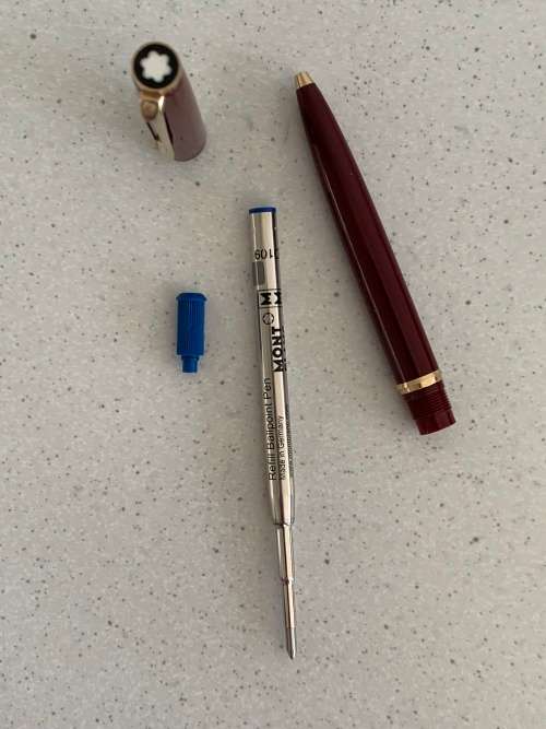 Vintage 1970s Montblanc Burgundy Red Resin and Gold Trim Ballpoint Pen