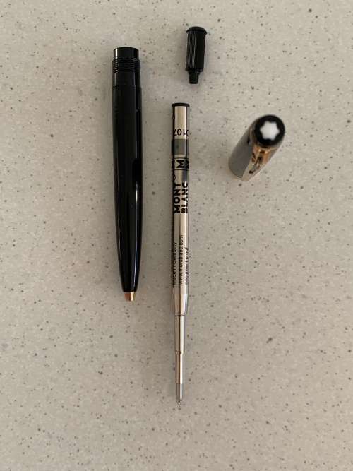 Vintage 1960s Montblanc Meisterstuck Black Resin and Gold Trim Ballpoint Pen