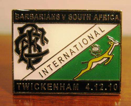 Barbarians v South Africa - International Twickenham 4 12 10 - Special Rugby Match Pin Badge