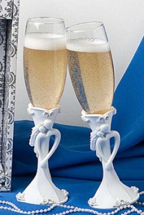Wedding couple themed toasting flute set