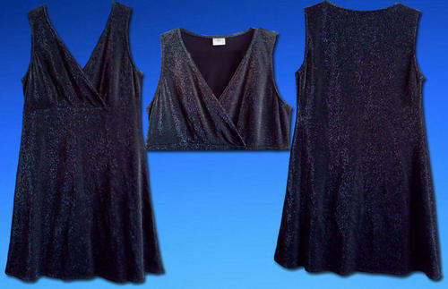 Ladies Black & Silver Shimmery Knee Length Empire Line Dress Size12/36/Medium