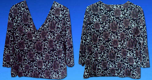 Classy Ladies 3/4 Sleeve Black & Purple Shirt. Size14/38/Large