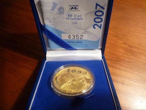 1 oz CARAT GOLD 2007 NOBEL PEACE MANDELA AND DE KLERK R25. PROOF COIN.for Select a coin