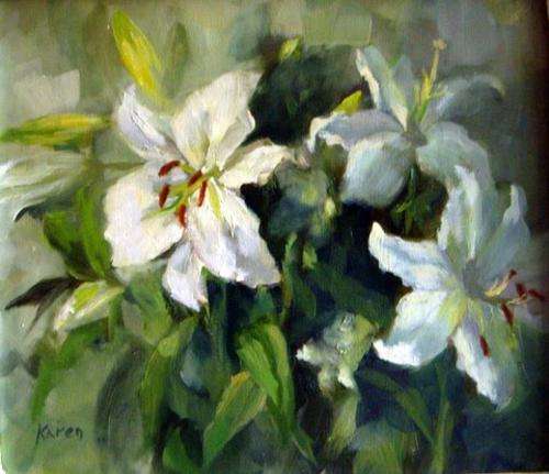 STUNNING PAINTING OF ST JOSEPH'S LILIES