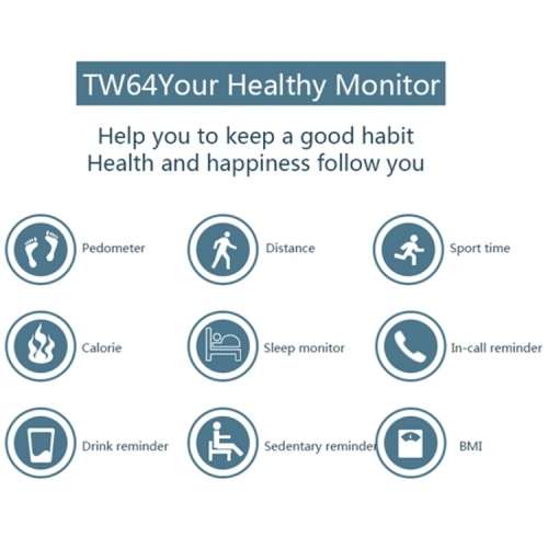Fitness Tracker, Smart Wristband, Smart Bracelet, Pedometer TW64 - Blue Grey