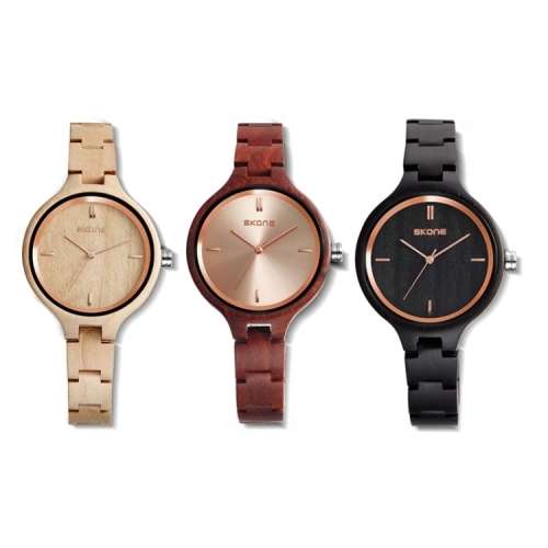 SKONE 1082 LADIES WOODEN WATCH - Ebony with matching face and gold trim