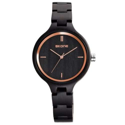 SKONE 1082 LADIES WOODEN WATCH - Ebony with matching face and gold trim