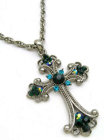 Exquisite Green Crystal Cross Necklace