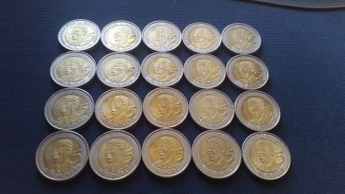 20 x 2008 Mandela Birthday R5.00 coins in Excellent condition - Bid per coin for the lot !!!!