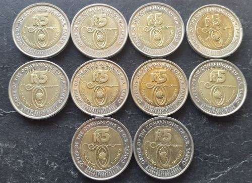 10 x 2017 O.R. TAMBO  R5.00 coins in Excellent condition - Bid per coin for the lot !!!!